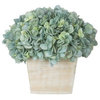 Artificial Teal Hydrangea in White-Washed Wood Cube