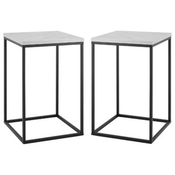 Home Square  Faux Marble Side Table in White and Black - Set of 2