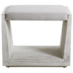Uttermost - Uttermost Cabana White Small Bench - Embodying A Fresh And Airy Feel, This Coastal Inspired Bench Features A Suspended Seat In An Off White Waffle Weave Polyester Blend Fabric, Doubling As A Seat Or Foot Rest. The Solid Wood Base Is Finished In A Rustic Warm White Washed Finish With Noticeable Rub Through And Wood Grain Details.