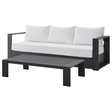 Lounge Sofa Table Set, White, Aluminum, Modern, Outdoor Patio Hospitality
