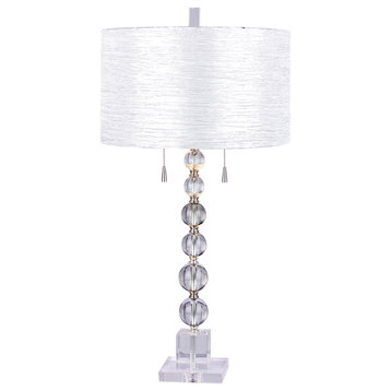 Table Lamp with Brushed Steel Metal Accents, Clear Stacked Crystal Ball 34.25"