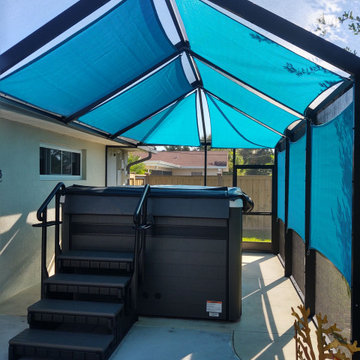 Shade Sails Protecting Hot Tubs from Sun Deterioration