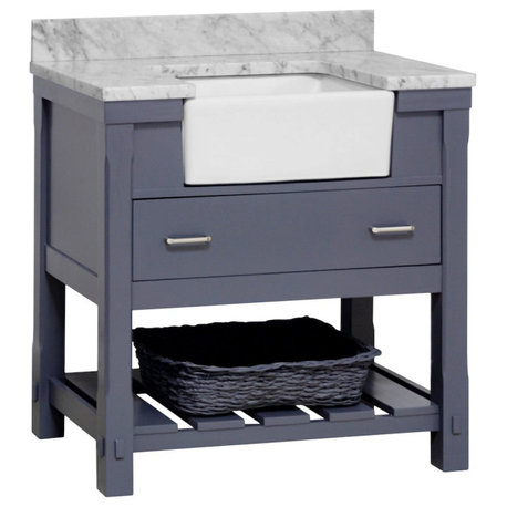 Charlotte 36" Bathroom Vanity, Marine Gray, Carrara Marble Top