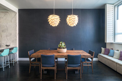 Inspiration for a contemporary kitchen/dining room combo remodel in New York with black walls