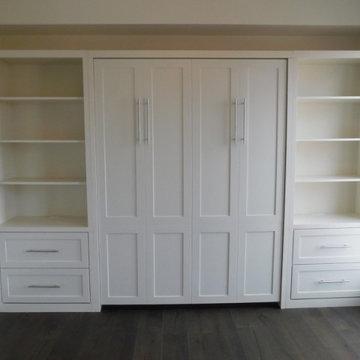 Shaker Murphy Wall Bed with Hidden, Flip Down Leg, 4 Nickel Bar Handles