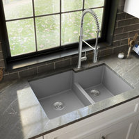 Karran 32" Undermount Large/Small Bowl Quartz Kitchen Sink, Grey