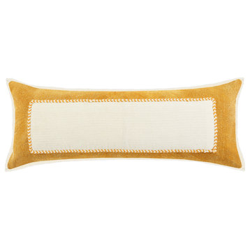 Ox Bay Hand-stitched Yellow/White Organic Cotton Pillow Cover, 16"x24"