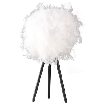 21" Black and White Faux Feather Tripod Table Lamp