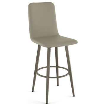 Amisco Watson Swivel Stool, Greige Faux Leather/Gray Metal, Counter Height