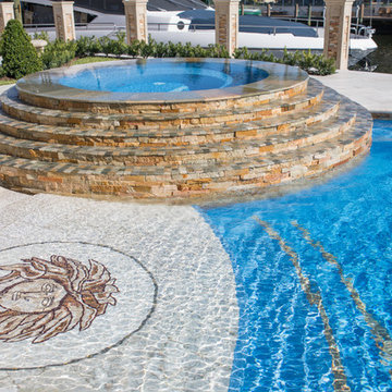 Zero Depth Entry for Freeform Pool with Wet Edge Spa in Lighthouse Point, Florid