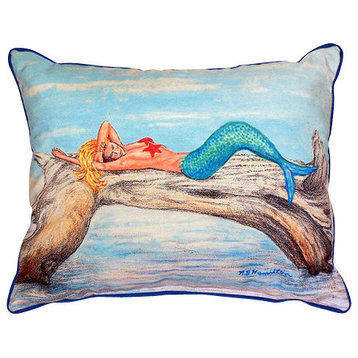 Betsy Drake Mermaid On Log Indoor/Outdoor Pillow
