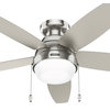 52" Lilliana Brushed Nickel Low Profile Ceiling Fan, LED Light Kit, Pull Chain