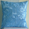 Aqua Blue Pillow 20"x20" Toss Pillow Covers, Ribbon Art Silk, Mist