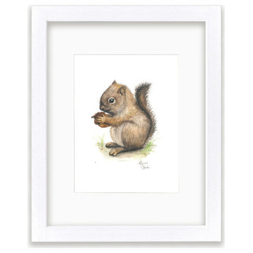 "Woodland Tinies" Squirrel Individual Framed Print, With Mat, White, 11"x14"