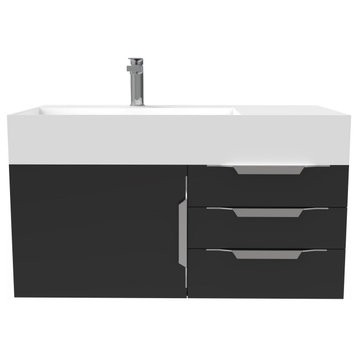 Amazon 36" Wall Mounted Bathroom Vanity Set, Black, White Top, Chrome Handles