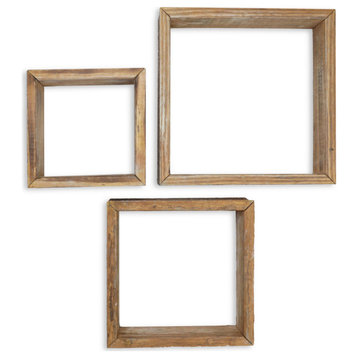 Set of 3, Square, Vintage Farmhouse Shadow Box Shelves, Weathered Brown