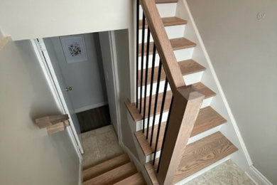 Example of a mid-sized minimalist wooden metal railing staircase design in Other with painted risers