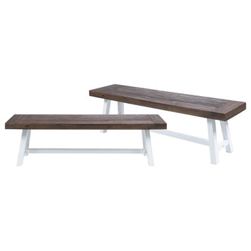 Bowman Outdoor Wood Benches, Set of 2