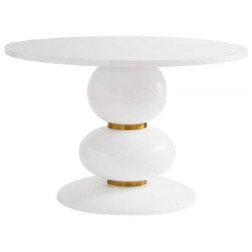 Puff Round 47" Dining Table, Modern White Gold Kitchen Table