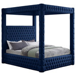 Meridian Furniture - Royal Velvet Upholstered Bed, Navy, Queen - Create a bedroom sanctuary you never want to leave with this Royal velvet bed at its center. Justly named, this bed has a regal look that's fit for a king (or queen). Stunningly crafted, the Royal bed features a canopy that towers over the top of the bed for a modish take on a timelessly affluent design. Deep tufting adds a textural look while the soft navy velvet upholstery shores up the bed's sophisticated design.