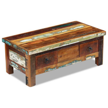vidaXL Coffee Table Accent Table with Storage Drawers Solid Wood Reclaimed