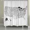 Hand Lettered US Map Black and White Shower Curtain