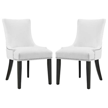 Modway Marquis 20.5" Solid Rubberwood and Vinyl Dining Chair in White (Set of 2)