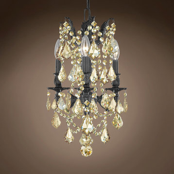 Versailles Dark Bronze Chanelier, Golden Teak, French Cut, European, LED Bulb