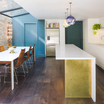 White Kitchen with Aged Brass Island