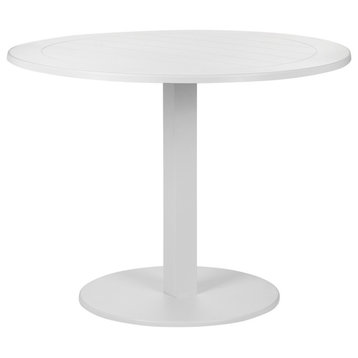 Benzara BM287782 Round Dining Table, White Aluminum Frame, Foldable Design