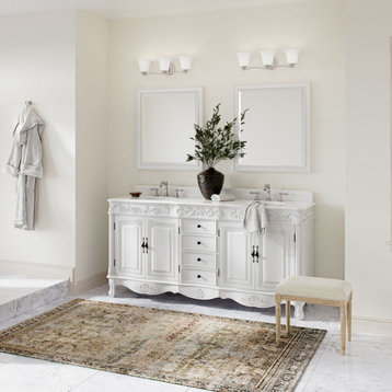 Antique White Traditional Style Single Sink Beckham Bathroom Vanity, White, 72", Double Sink, With Backsplash, Freestanding