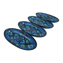 Le Souk Ceramique - Small Stoneware Oval Platters, Set of 4, Sabrine Design - Serving Dishes And Platters