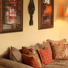 tan, red and brown family room