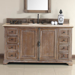 60 inch Cottage Bathroom Vanity Beige Marble Top - Bathroom Vanities And Sink Consoles