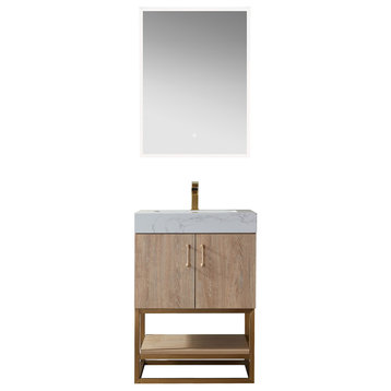 Alistair Vanity, North American Oak With Countertop, 24", With Mirror
