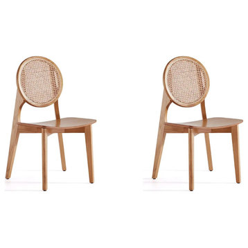 Set of 2 Outdoor Dining Chair, Curved Seat With Round Natural Cane Back, Natural