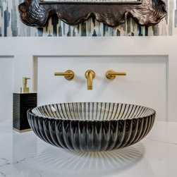 Ribbed Black Vessel Sink with Gold Wall-Mount Faucet - Bathroom Sinks