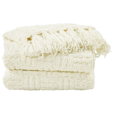 Cable Knitted Throw Blanket, Antique White, 60" X 80"