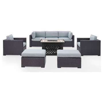 Biscayne 7Pc Outdoor Wicker Sectional Set W/Fire Table Mist