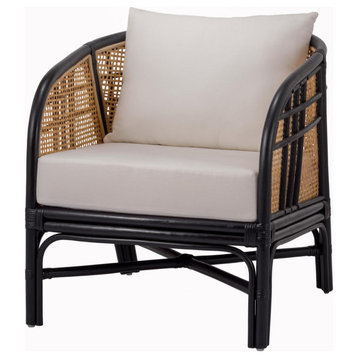 Raizel Rattan Accent Chair, Black/ Natural
