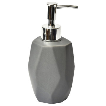 Bathroom Soap and Lotion Dispenser Diamond Stoneware White, Grey