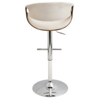 lumisource Curvo Adjustable Barstool in Walnut Wood, Cream