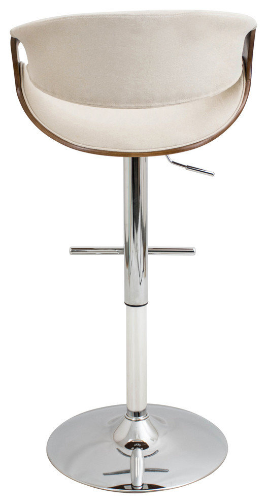 lumisource Curvo Adjustable Barstool in Walnut Wood, Cream