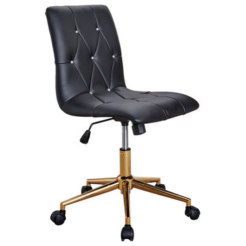 Rhinestone Tufted Armless Office Chair, Black Pu