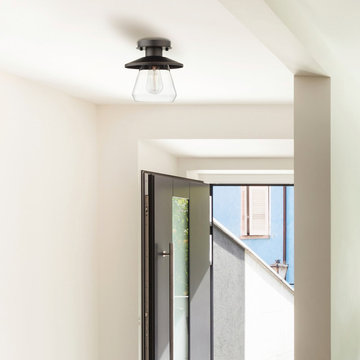 Nate 1-Light Semi-Flush Mount Ceiling Light, Oil Rubbed Bronze, Clear Glass Shad