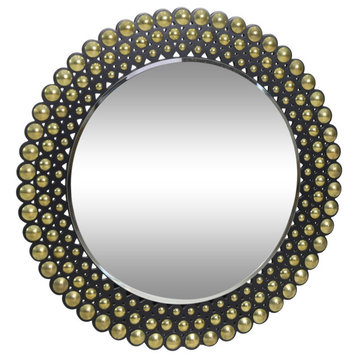 Dash Contemporary Studded Round Wall Mirror, Bronze and Black