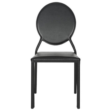 Racey 37''h Round Back Leather Side Chair Black