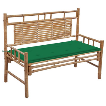 vidaXL Patio Bench with Cushion 47.2" Bamboo Outdoor Garden Lounge Seating
