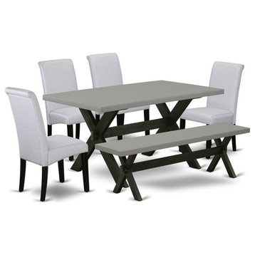 East West Furniture X-Style 6-Piece Wood Dining Set in Black/Cement/Gray
