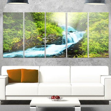 "Blue Creek in Green Rain Forest" Metal Art, 5 Equal Panels, 60"x28"